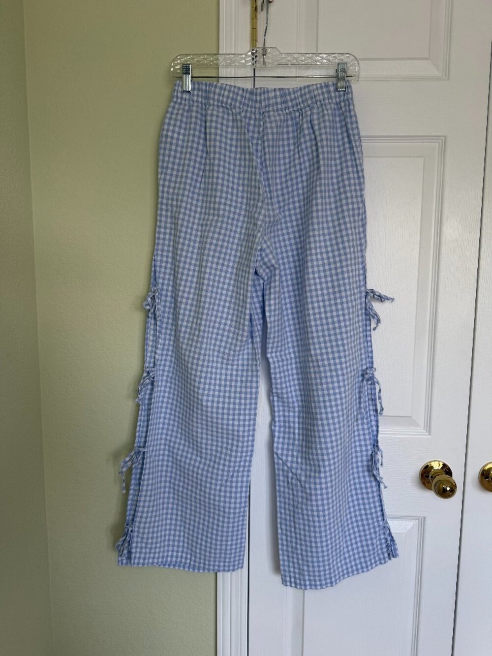 Sincerely Jules Blue Gingham Wide Leg Pants | 100% Cotton | Size M